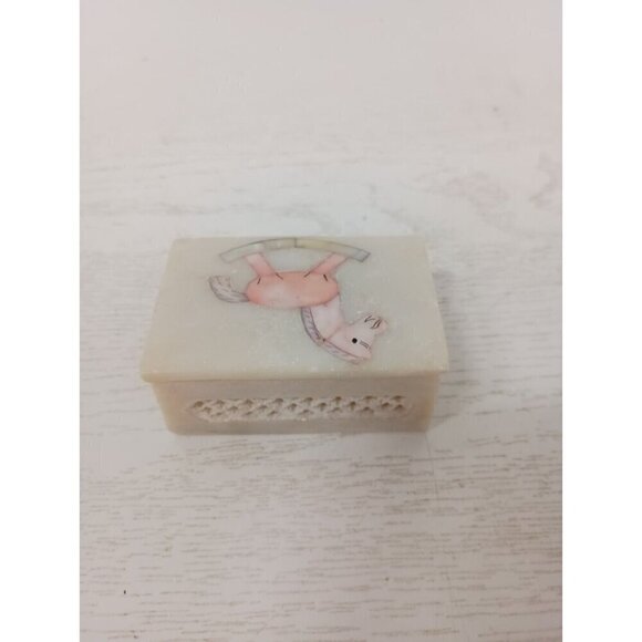 Vintage Carved Soap Stone Trinket Box Rocking Horse In Laid Mother Of Pearl Lid - Picture 6 of 12